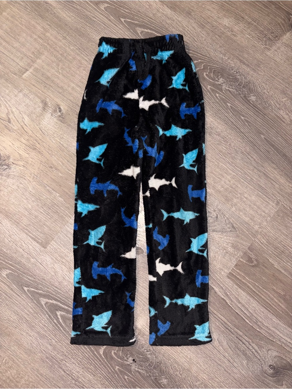 wonder nation Black Plush Pajama Pants with Blue & White Shark Print